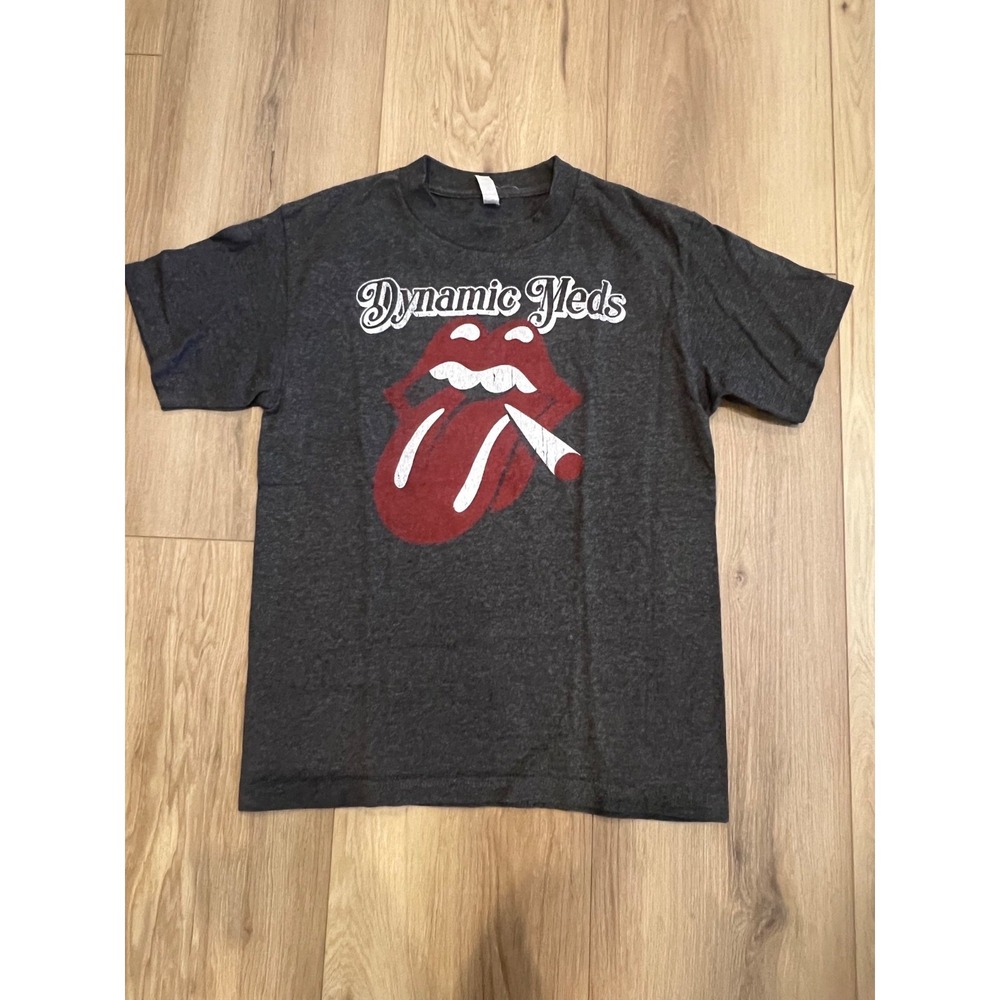 Dynamic Meds Rolling Stones Tongue Graphic T-Shirt Gray Adult Small Band Tee